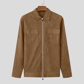 AIDASE  -  Tops Korean Style Fashion Men's Solid Suede Jacket Coats Casual Streetwear Male Loose All-match Long Sleeved Jacket aidase-shop